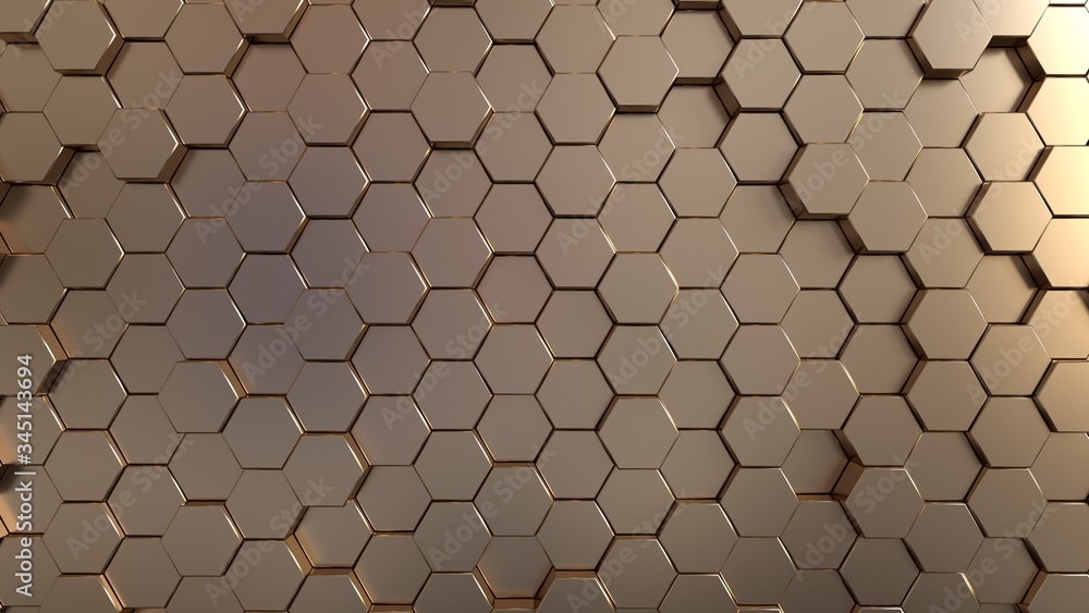Abstract Golden Honeycomb Background - 3D Illustration	
