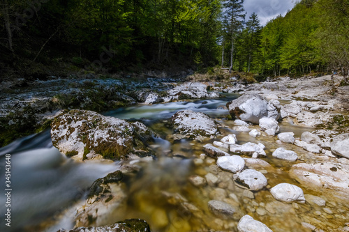 Beautiful Mostnica gorge with green water near Bohinj