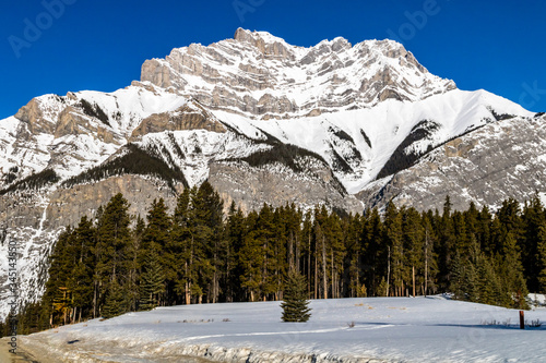 Views of the Cascade Mountain in late winter. Banff National Park, Alberta, Canada
