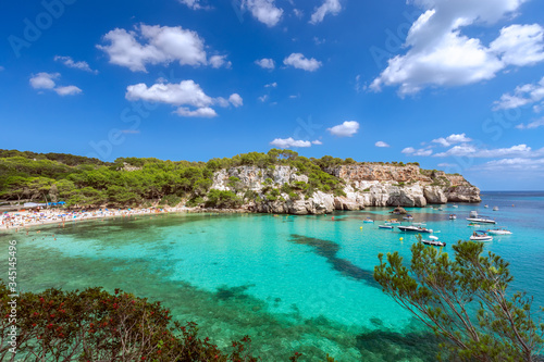 Panoramic view of the most beautiful beach Cala Macarella of Menorca island, Balearic islands, Spain photo