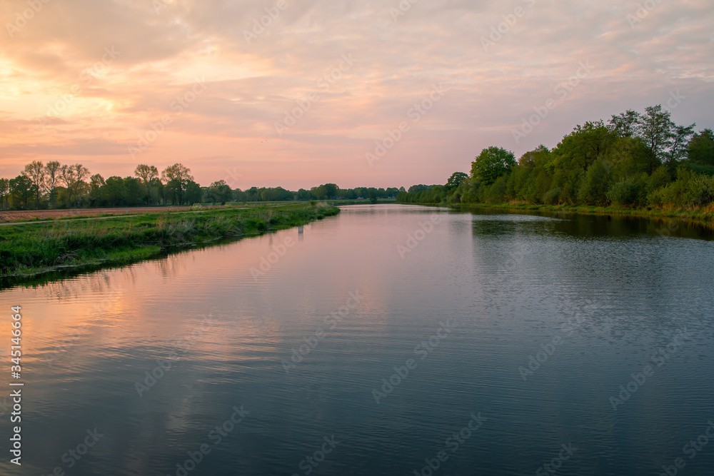 The river Vecht in the province of Overijssel in the Netherlands at sunset
