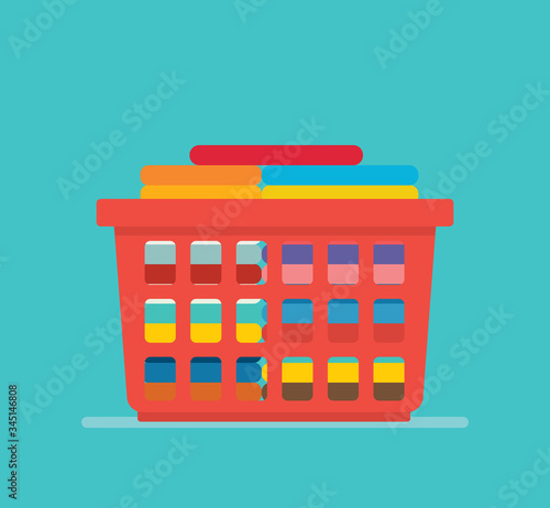 laundry basket concept with tidy clothes stack clean with modern flat style
