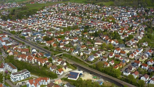 Aerial view of the city Wasseralfingen in Germany on a sunny spring day during the coronavirus lockdown. photo