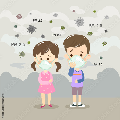 Boy and wearing Mask in air pollution kids air pollution vector