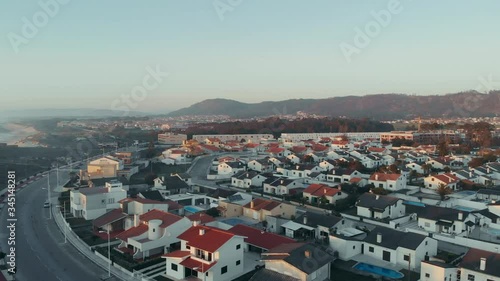 PAN DRONE FOOTAGE - Beautiful aerial vibrant view of Esposende in Portugal. 