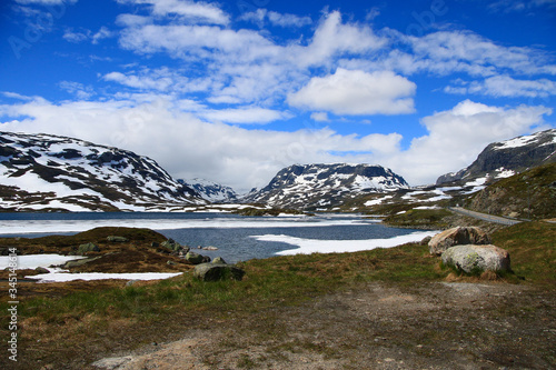 Mountain range in Norway. Sunlight.