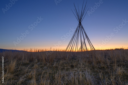 Tepee poles on the Stoney Indian Reserve at Morley, Alberta, Canada