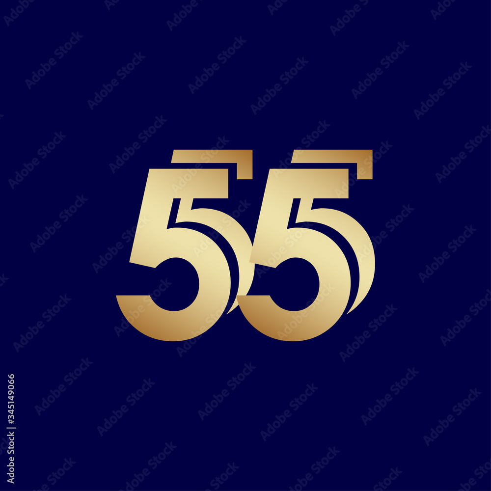 55 Years Anniversary Celebration Blue Gold Vector Template Design Illustration
