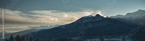 Winter morning panorama of Giewont, Tatra mountains Poland