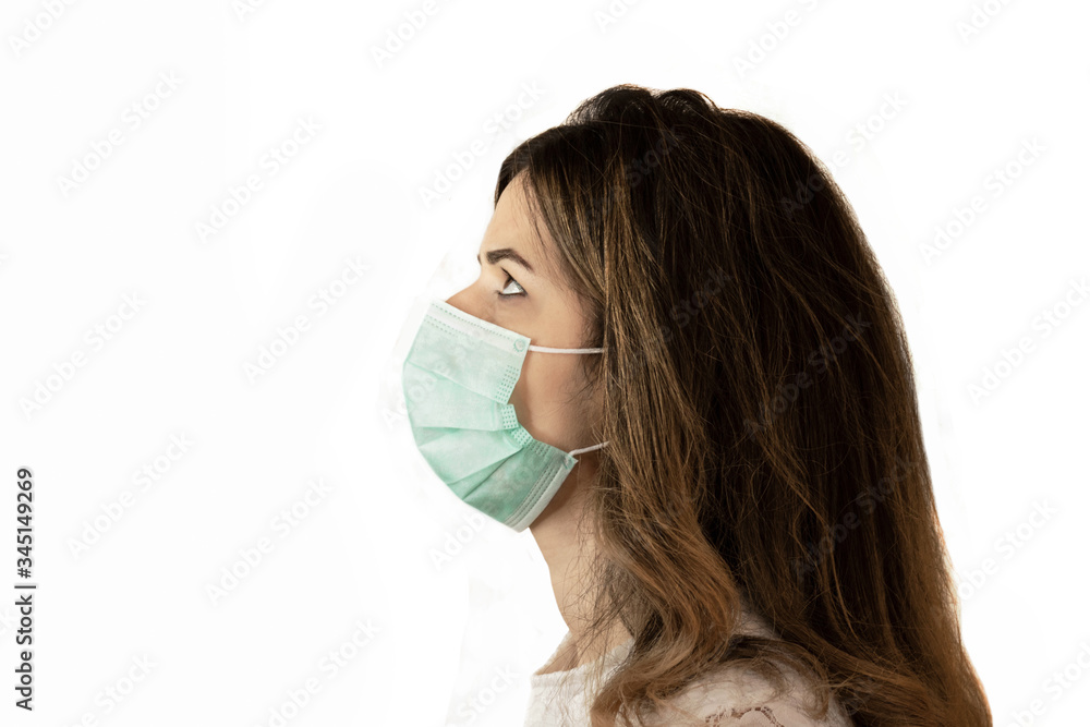 Woman wearing an anti virus protection mask to prevent others from corona COVID-19 Woman wearing an anti virus protection mask to prevent others from corona COVID-19