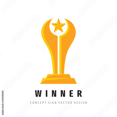 Award winner cup - vector logo template concept illustration in flat style. Star with rays and abstract shapes. Creative logo sign. Design element. 
