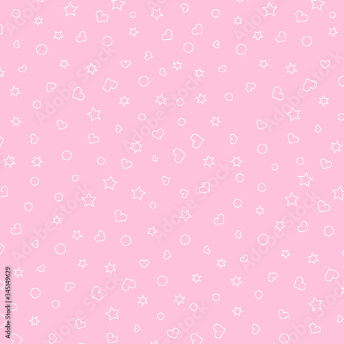Hearts pattern. White hearts on pink background. Simple ornament. Vector illustration