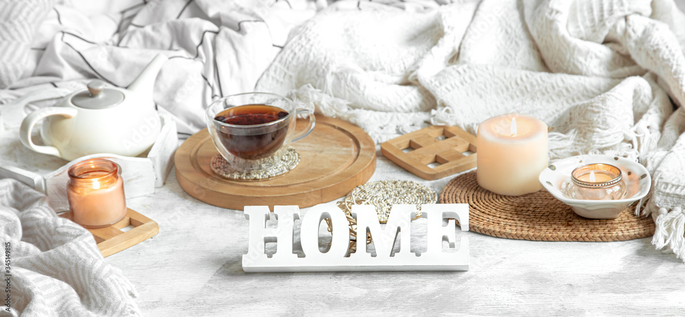 Cozy home still life with a Cup of tea and a teapot. Cozy home still life with a Cup of tea and a teapot.