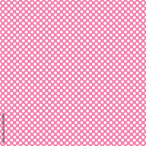 Seamless geometric pattern. White circle on pink background. Simple repeat ornament. Vector illustration
