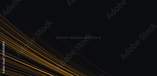 Golden lines in space, abstract dark bacground, cover or wallpaper of digital art, 3d space
