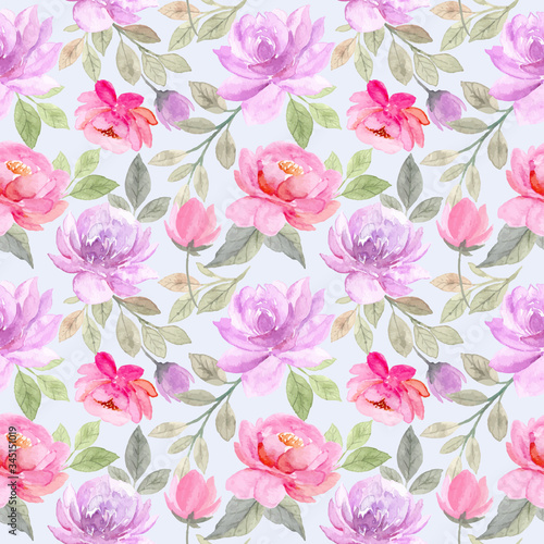 soft purple pink floral watercolor seamless pattern © Asrulaqroni