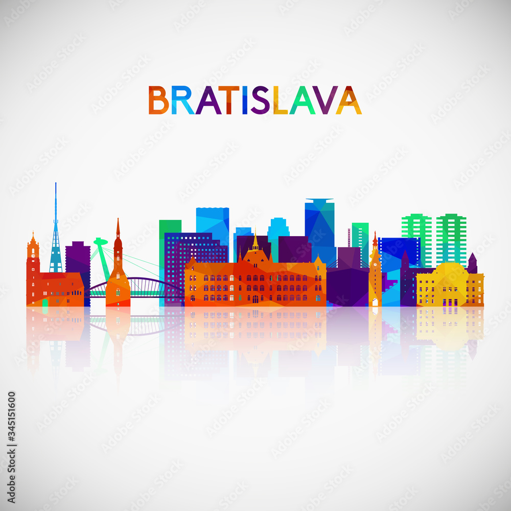 Bratislava skyline silhouette in colorful geometric style. Symbol for your design. Vector illustration.