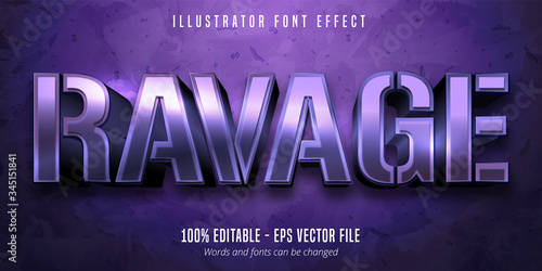 Ravage text, 3d purple metallic style editable font effect