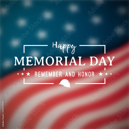 Happy Memorial Day banner. National american holiday. Blurry american flag. Vector background.