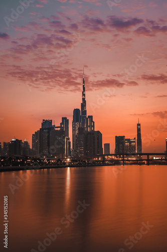 The skyline of Dubai during sunset