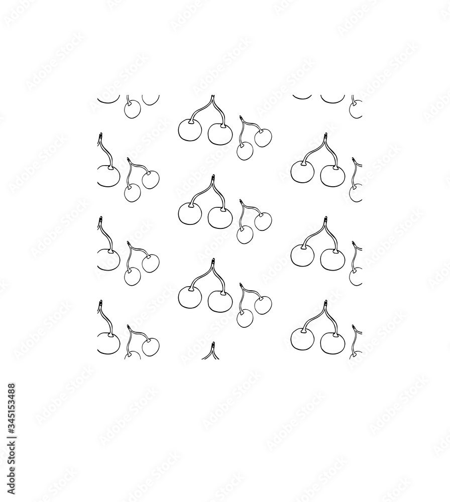 Naklejka premium Drawn cherry pattern line art illustration vector fruit food textile sweet summer wallpaper texture graphic doodle