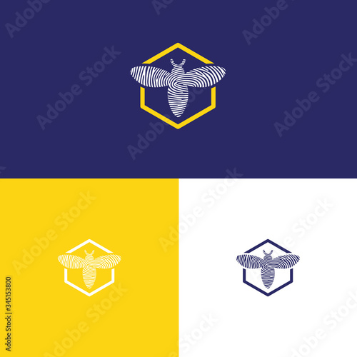 Cells, honeycombs icon outline. Isolated vector sign symbol. Wasp bee insect flat vector illustration on white background. Fingerprint cyber security padlock icon