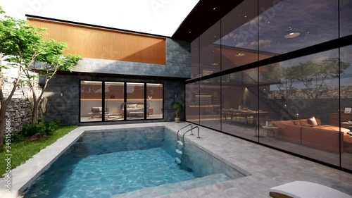 Wallpaper Mural 3d rendering. Interior house modern open living space with kitchen.Loft style Duplex apartment residence.Home decoration luxury  interior design. Torontodigital.ca