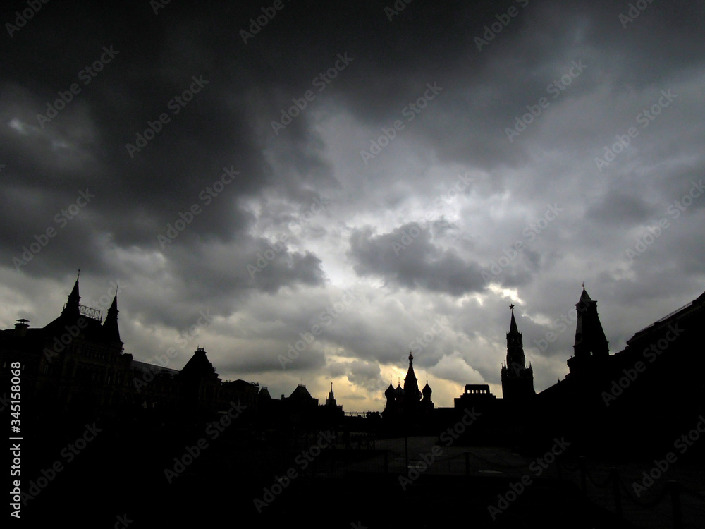 Twilight at The Red Square and the silhouettes of Kremlin & its buildings, Moscow, Russia Twilight at The Red Square and the silhouettes of Kremlin & its buildings, Moscow, Russia