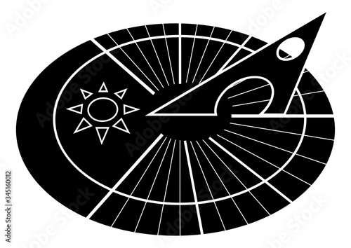 Sundial. Solar dial. Sun clock. Clock icon in glyph style isolated on white background