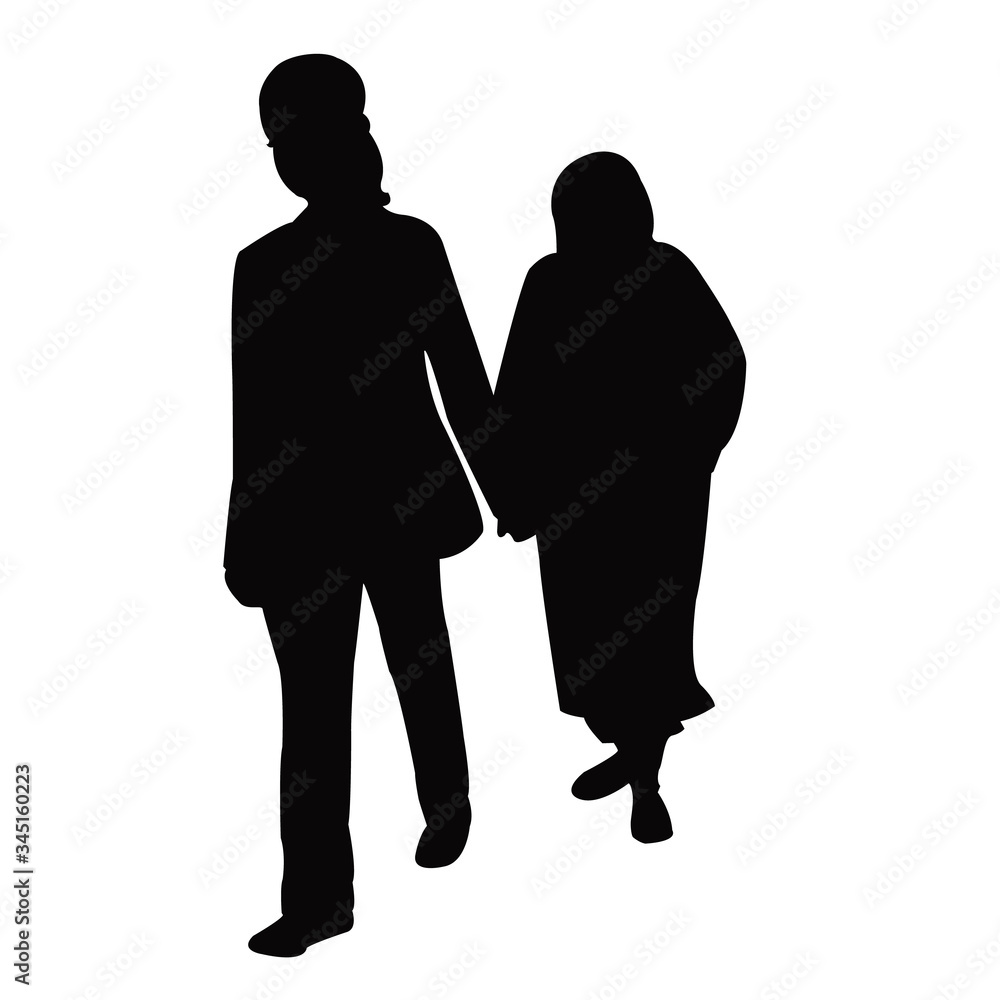 two women walking hand in hand, silhouette vector