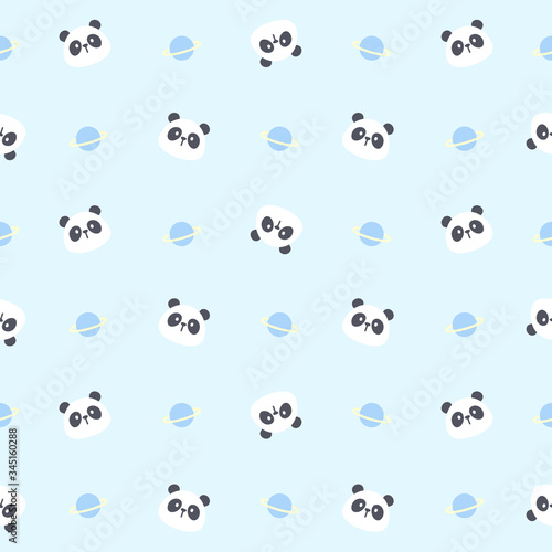 Cute panda bear and planet seamless pattern background