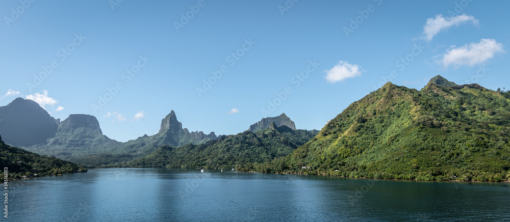 Panoramic mountain landscape, Moorea Island, French Polynesia