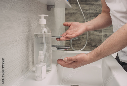 Washing hands rubbing with soap man for corona virus prevention  hygiene to stop spreading coronavirus.sanitiser  covid 19
