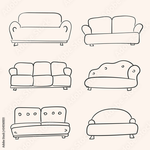 Sofa doodle vector set simple sketch