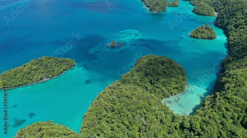 Aerial view of swimming spot called the Milky way in Palau.
