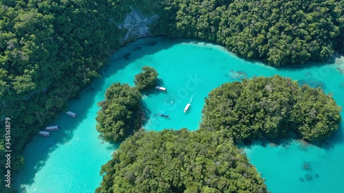 Fototapeta Naklejka Na Ścianę i Meble -  Aerial view of swimming spot called the Milky way in Palau.