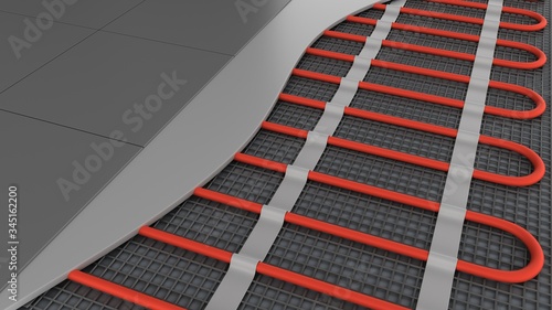 Floor heating system with cable. 3D-rendering.