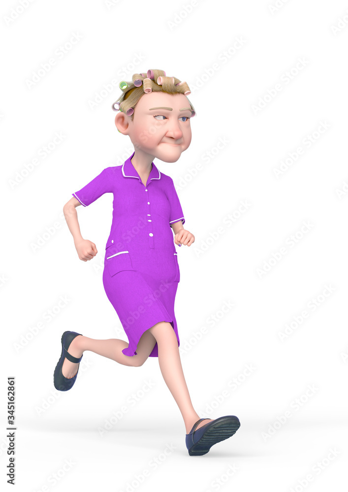 grandma nurse cartoon is jogging in white background grandma nurse cartoon is jogging in white background
