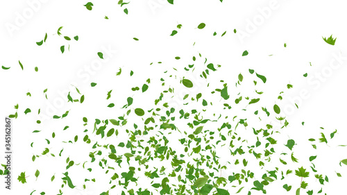 Green Flying leaves leaf 3D illustration background.