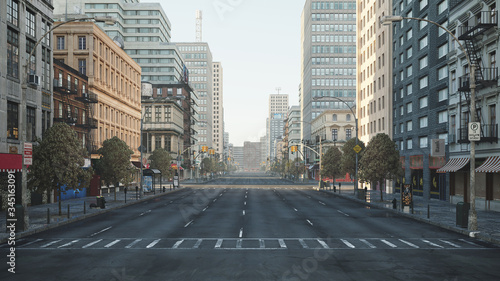 Fototapeta Naklejka Na Ścianę i Meble -  Empty city, streets during Corona Virus quarantine. 2019-ncov, Stay at home concept. Full CGI, 3d render.