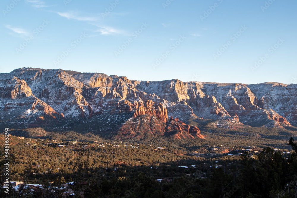 Sedona red rock landscape with snow