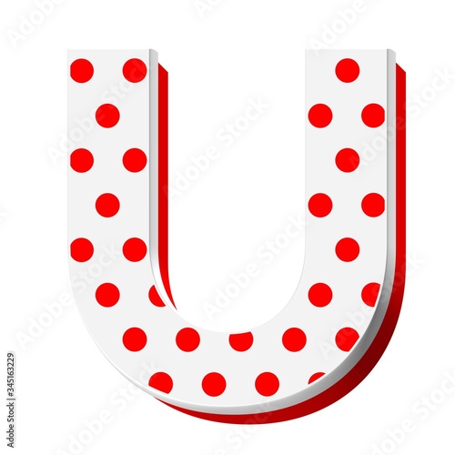 3D ENGLISH ALPHABET MADE OF RED AND WHITE GIFT BOX WITH RED DOTS : U