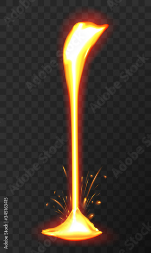 Lava or molten metal flowing. Effect liquid lava on transparent background. Vector realistic illustration