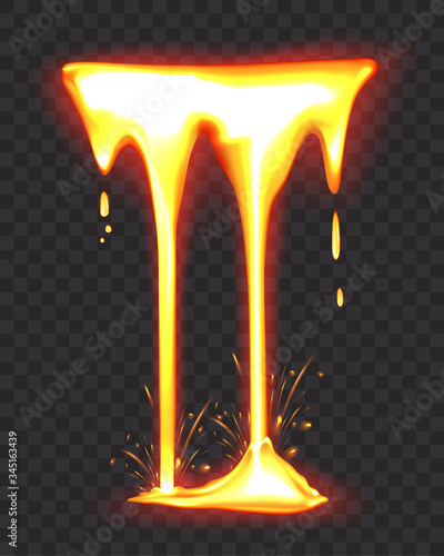 Lava or molten metal flowing. Effect liquid lava on transparent background. Vector realistic illustration
