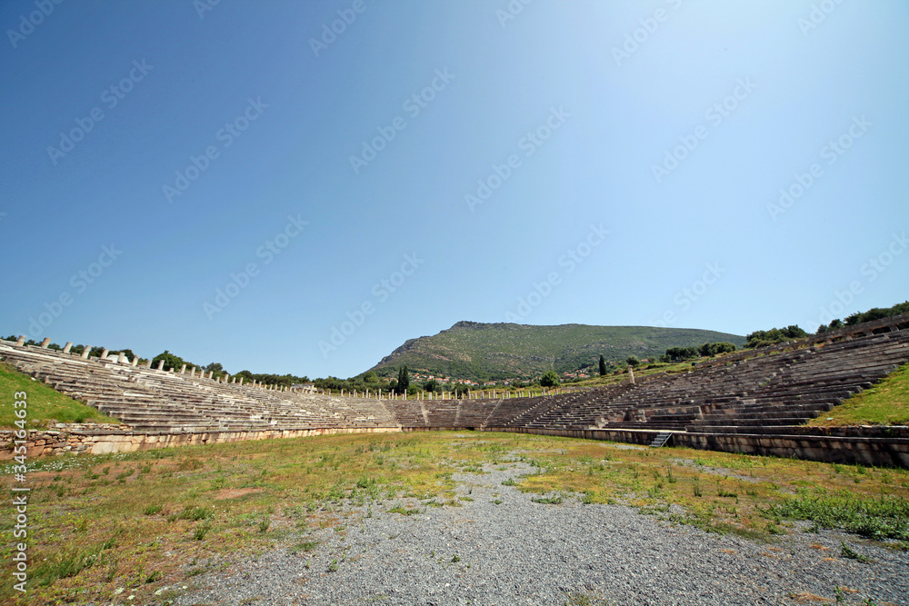 Panoramic view of the stadium in ancient Messini archaeological site,Greece