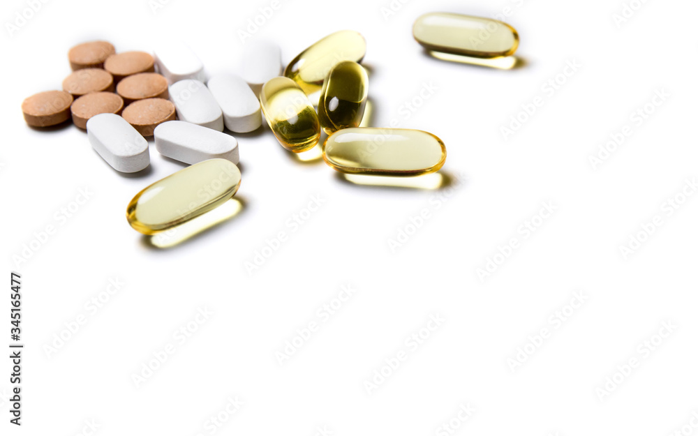 pills of drugs on the table, isolate pills of drugs on the table, isolate