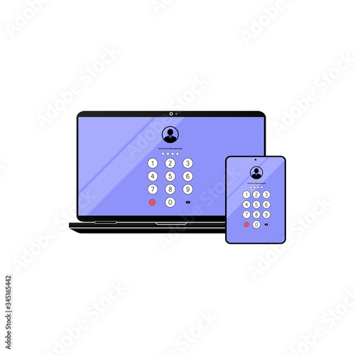 Touch ID or enter passcode, password, interface on laptop, desktop, computer, tablet icon flat on isolated white background. EPS 10 vector.