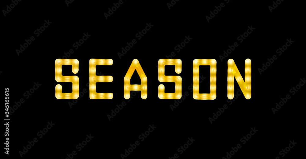 Obraz premium Yellow neon glowing led SEASON sign on black