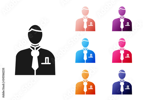 Black Businessman or stock market trader icon isolated on white background. Set icons colorful. Vector Illustration