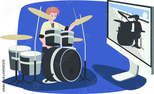 Drummer man learning drum online